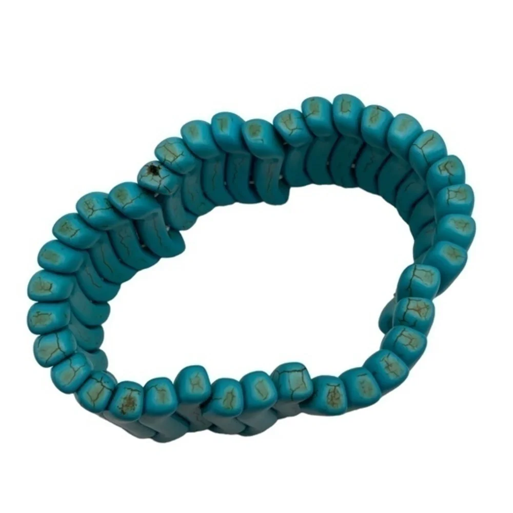 Turquoise Dyed Howlite Bracelet Wave Shape‎ Beaded Elastic Stretch Bracelet